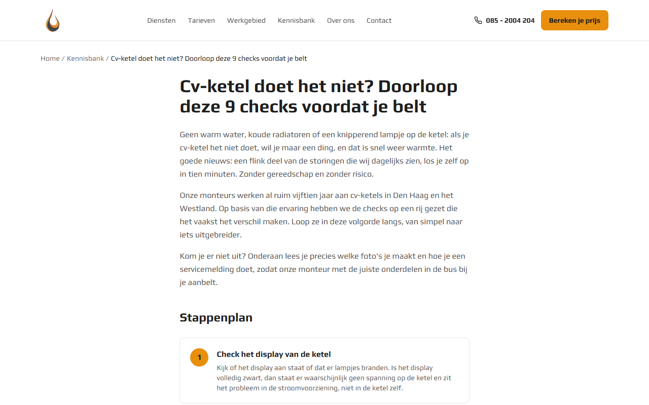 Kennisbankartikel van M.I.B.: cv-ketel doet het niet, doorloop deze 9 checks voordat je belt